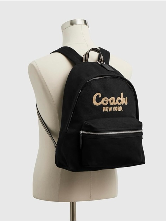 Coach Cargo Backpack Black Canvas Gold Embroidered Logo Laptop Book Bag CAM76